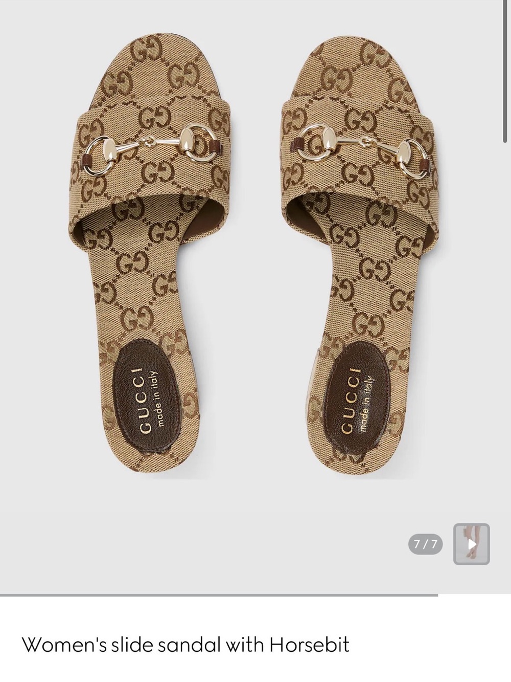 Gucci Tan GG Canvas Horsebit Slide Sandals with Gold Hardware - Picture 4 of 9